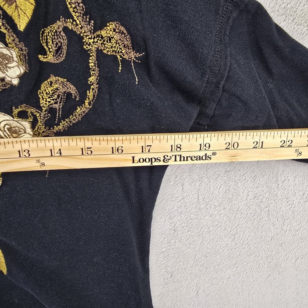 Johnny Was JWLA Embroidered Tunic Top Small Black Born Fee Floral Wings - Picture 11 of 13